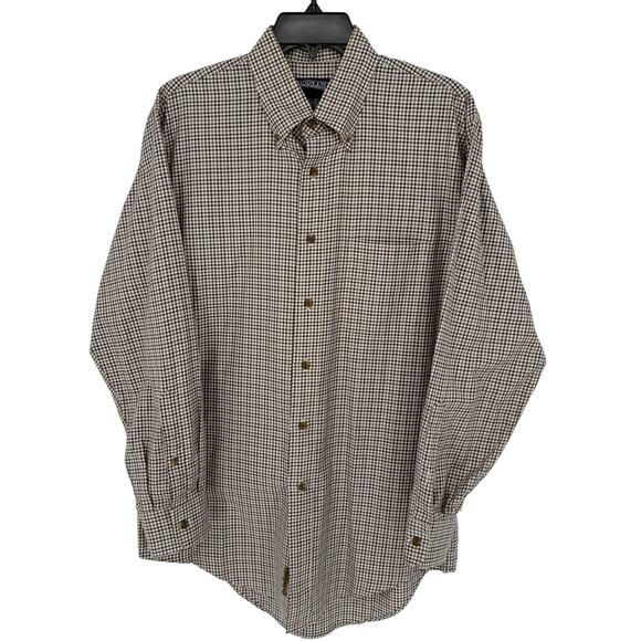 Land's End Beige Neutral Gingham Plaid Check Button Down Dress Shirt Men’s 15.5 - Picture 1 of 7